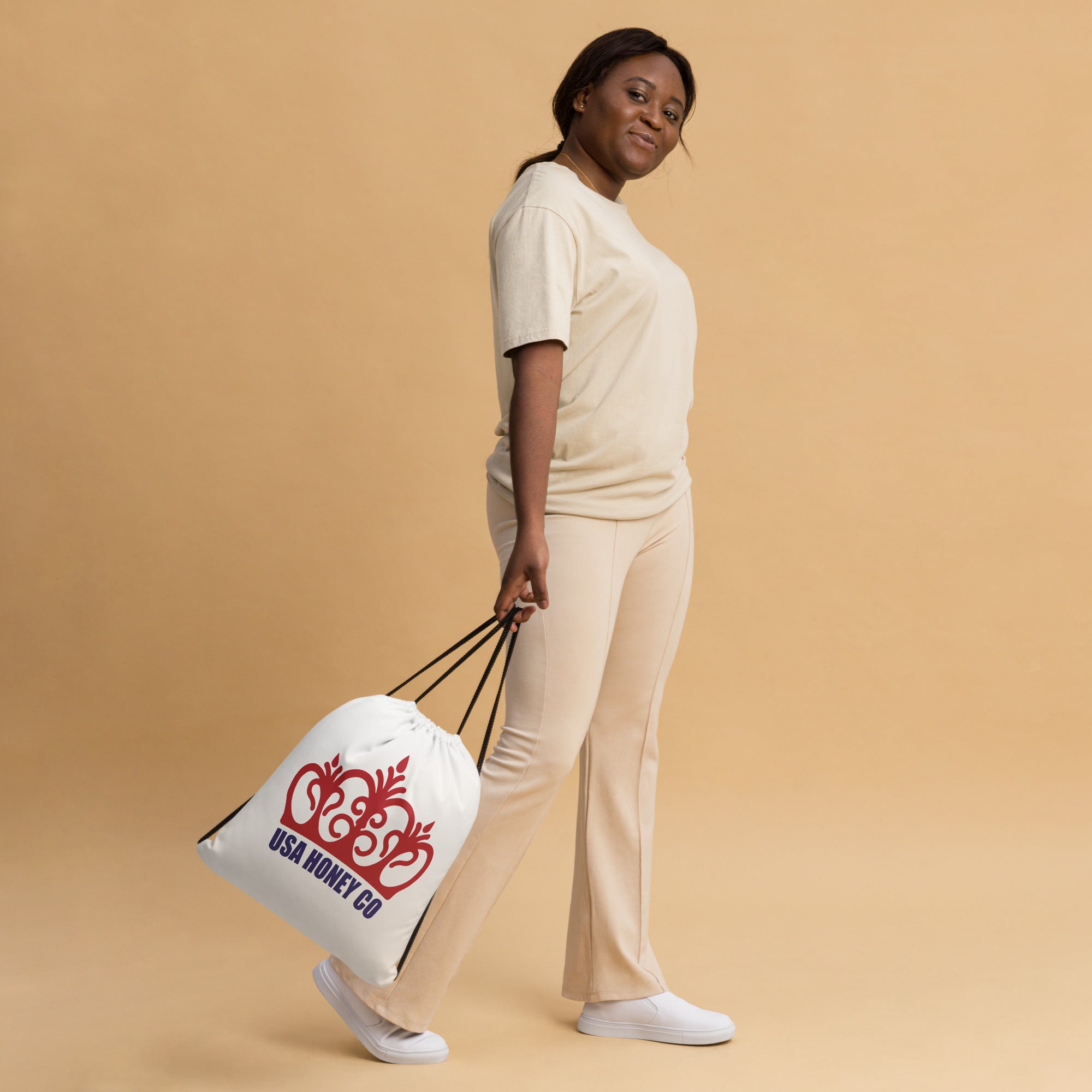 USA Honey Co White Drawstring bag
